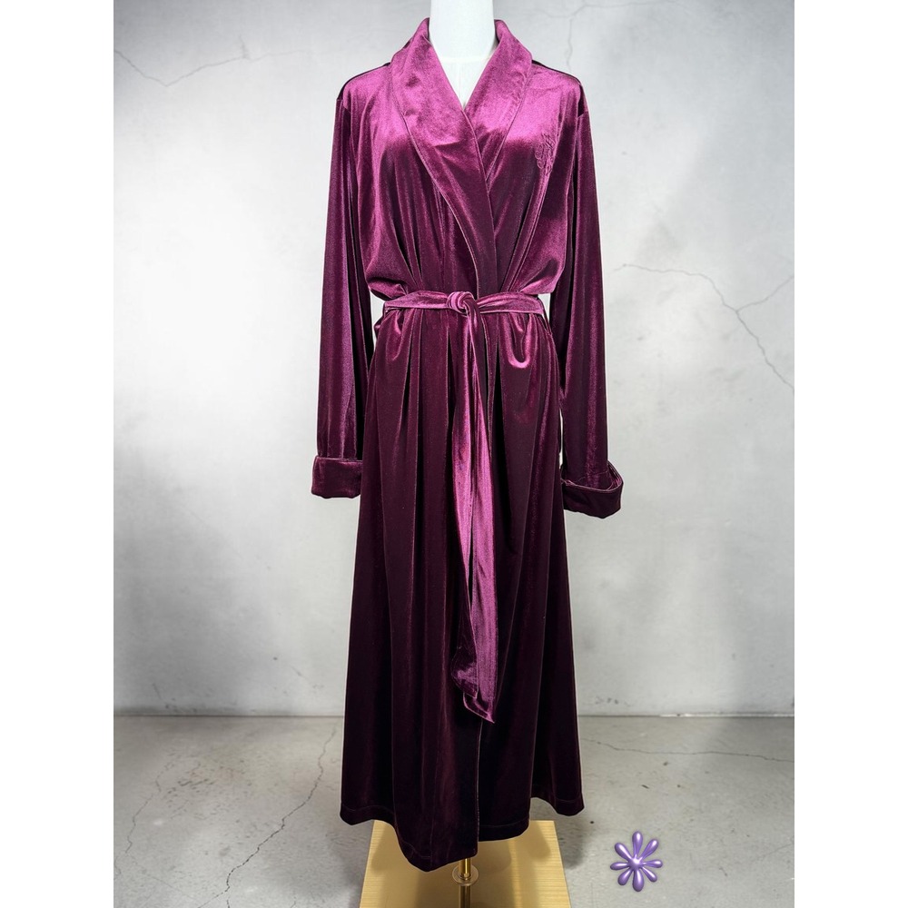 LAUREN RALPH LAUREN Velvet Long Robe XL Burgundy Wine Shawl Collar Belted LRL